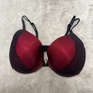 Vassarette Black Red Lace Overlay Push Up Underwire Bra Size 36D Lingerie